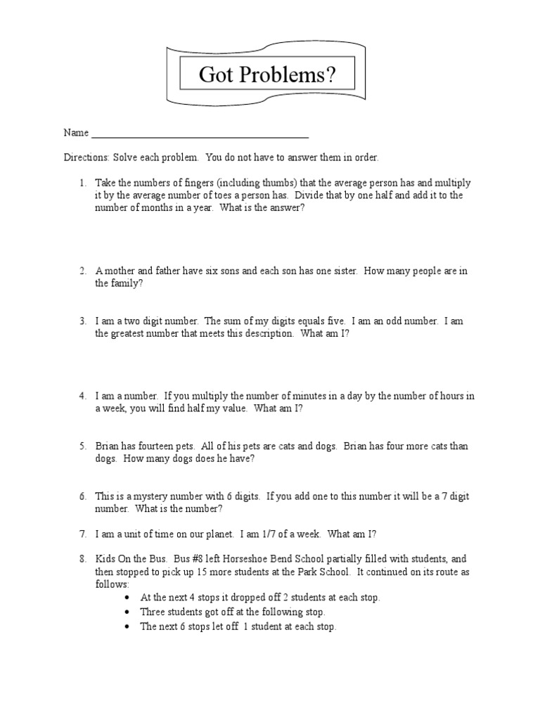 Fun Math Problems for Kids | PDF | Teaching Mathematics