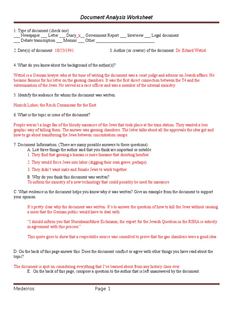 Document Analysis  Worksheet Nazi  PDF  Extermination Camp  Nazi For Written Document  Analysis Worksheet Answers