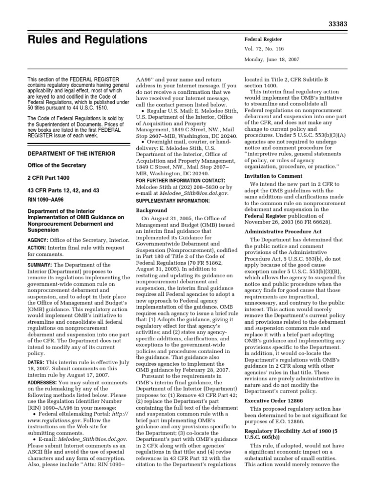 Rule Grants and Agreements Nonprocurement Debarment and Suspension
