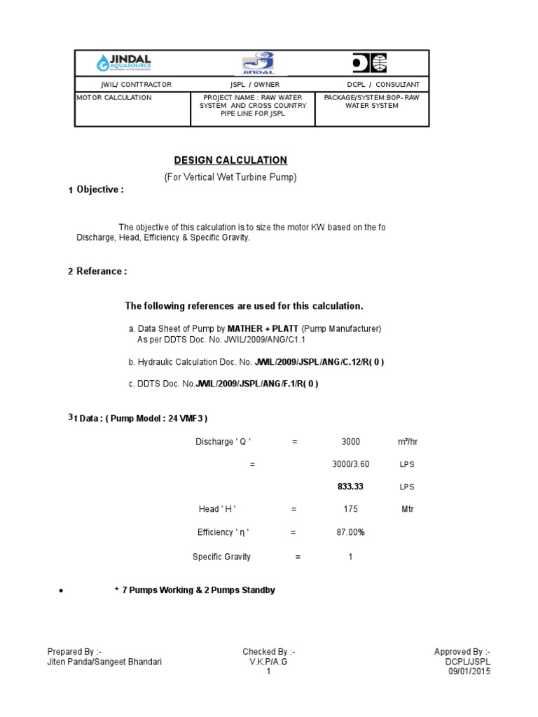 Motor Sizing Calculation for Pumps | PDF
