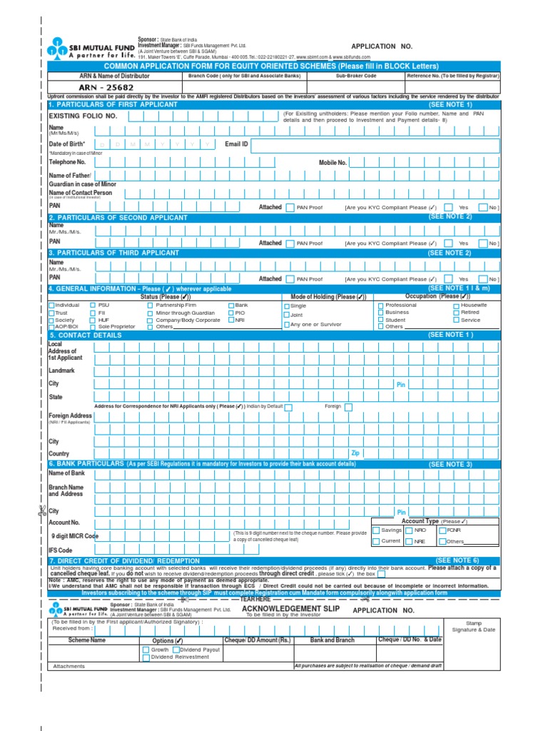 SBI Mutual Fund Common Application Form | PDF | Cheque | Dividend