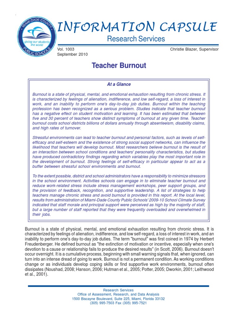 Understanding Teacher Burnout Issues | PDF | Occupational Burnout ...