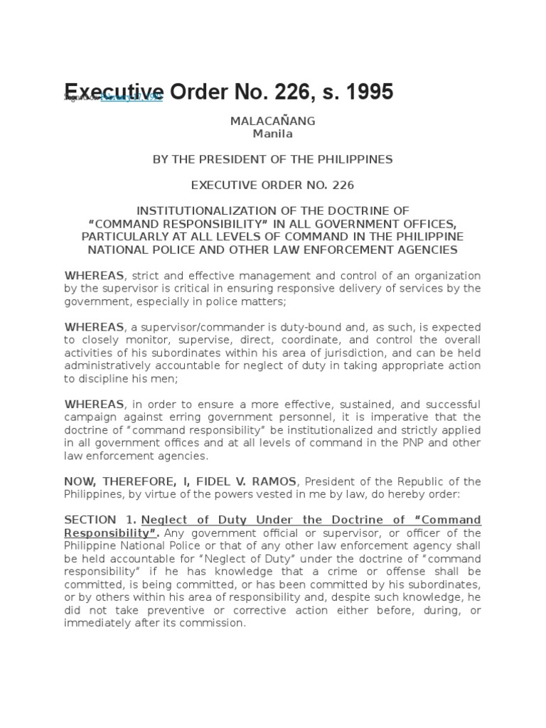 EXECUTIVE ORDER NO 226.docx President Of The Philippines Law
