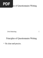 Principles of Questionnaire Writing: 264a Marketing Research 1