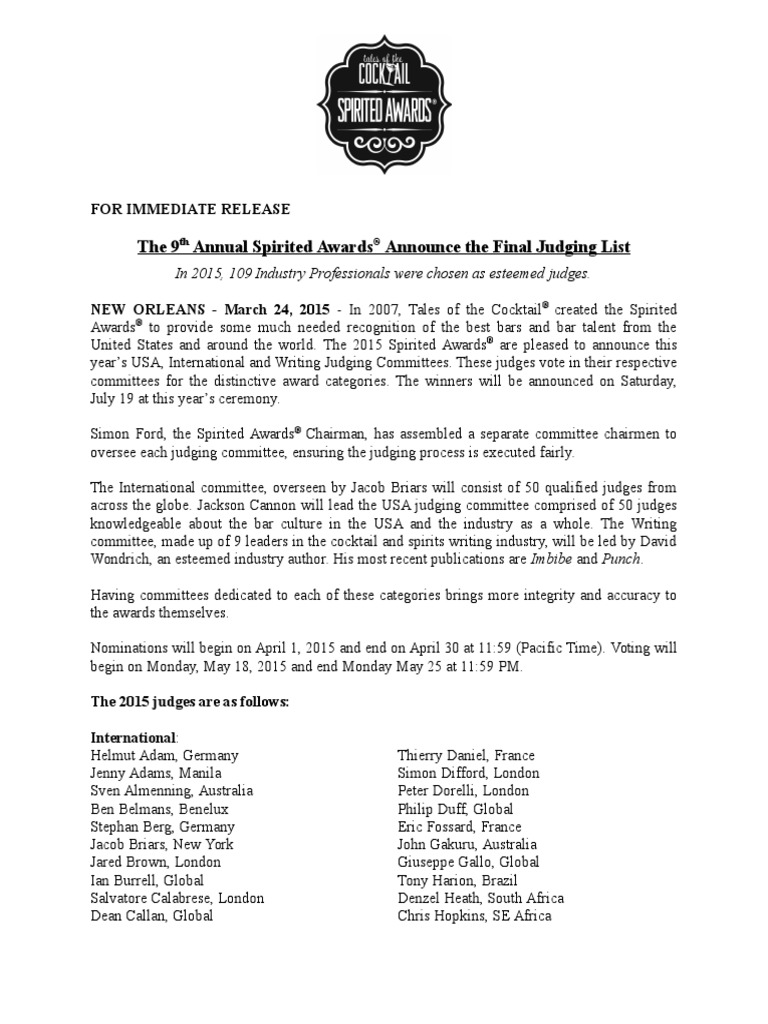 TOTC2015 - Spirited Awards - Judging Committee Release | PDF | Internet ...