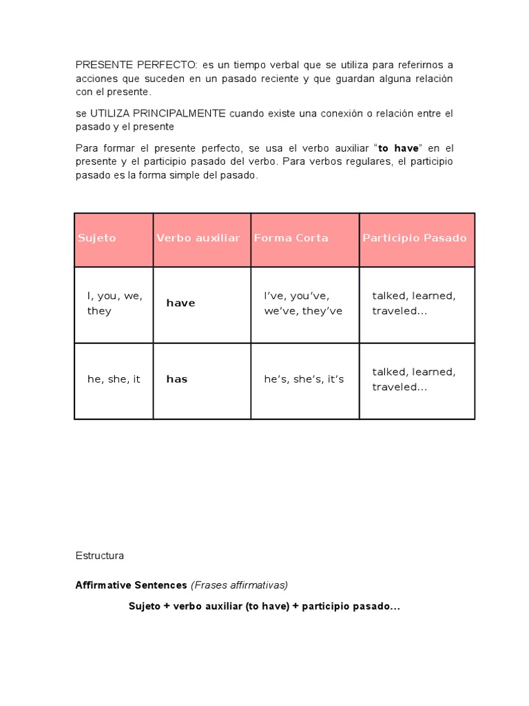 Estructura y Usos del Presente Perfecto | PDF | Verbo | Gramática