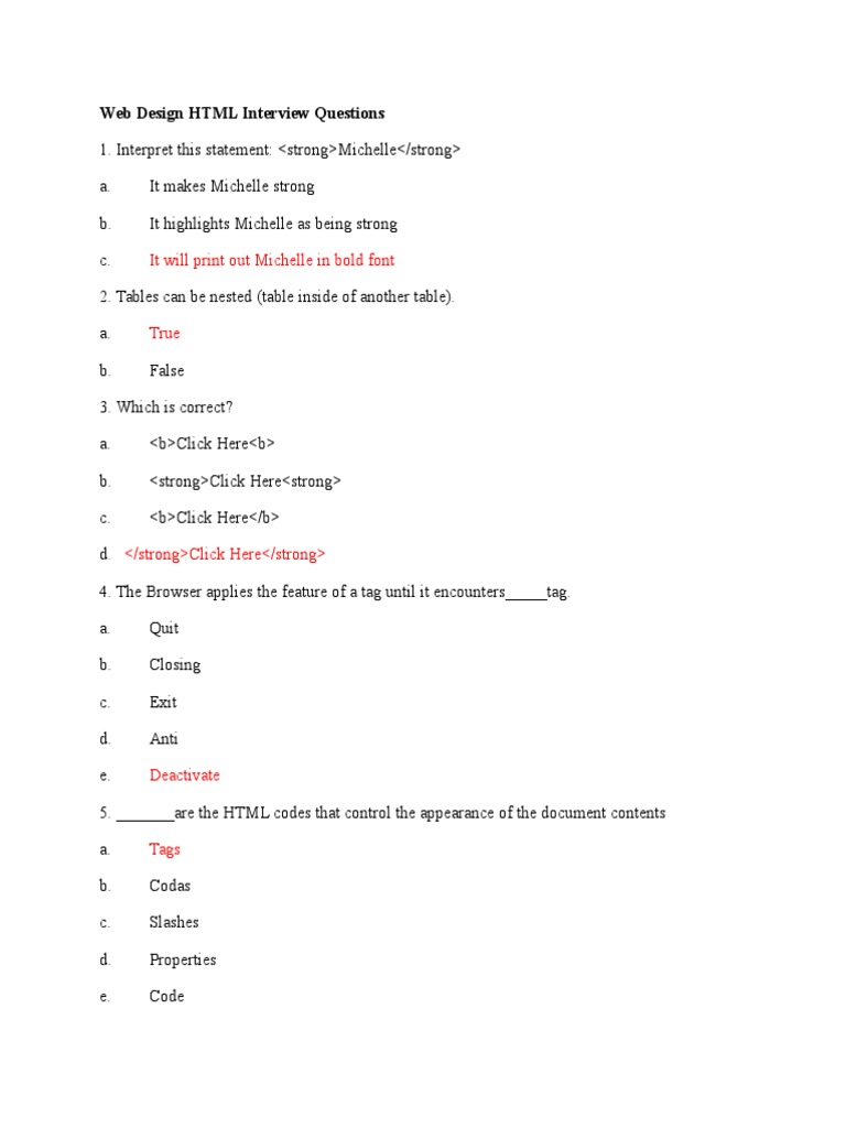 HTML Interview Questions (1-25) | PDF | Html Element | Html