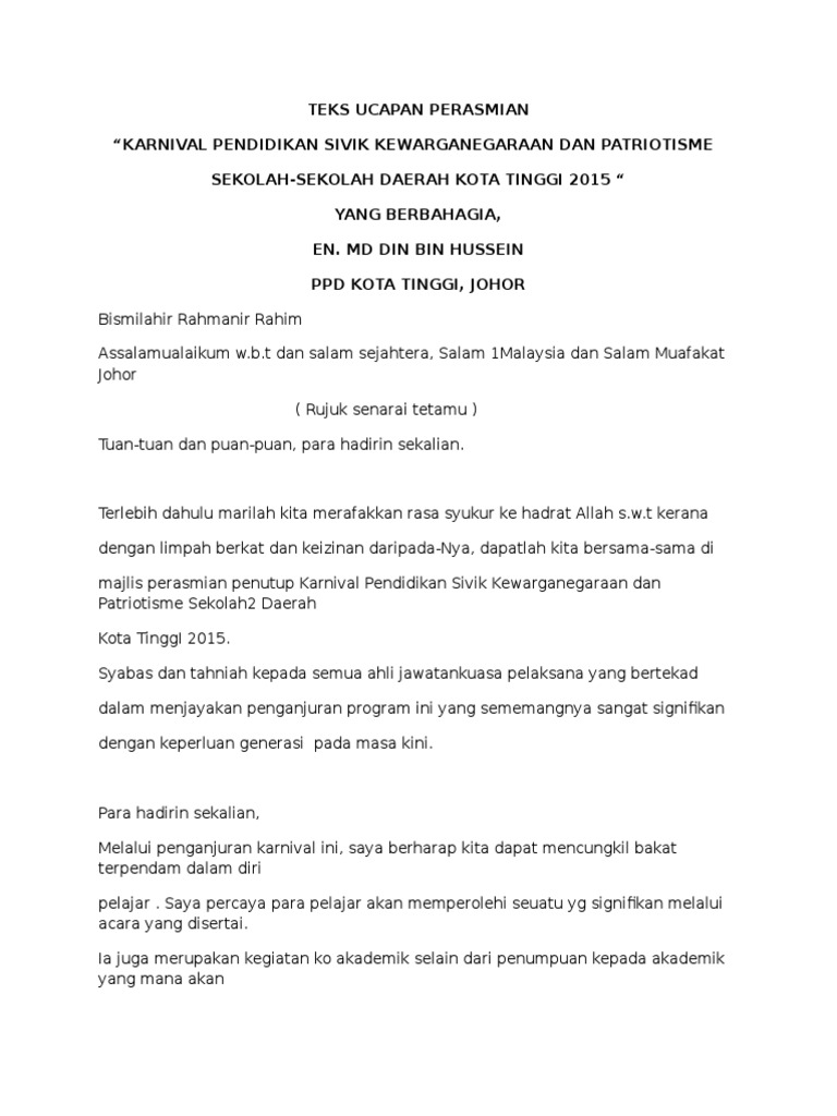 Teks Ucapan Perasmian Psk 2015 Pdf