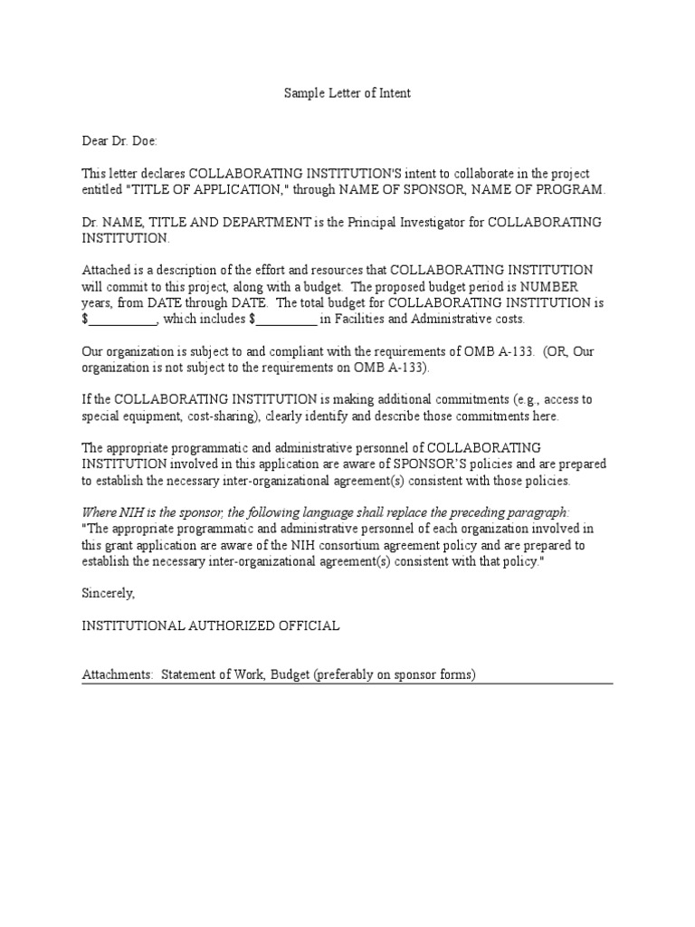 Sample Letter of Intent  PDF
