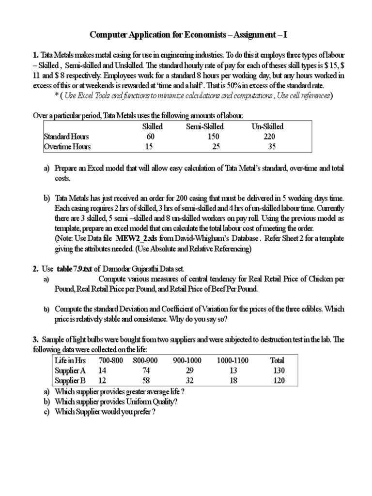 Computer Applications Assignment I | PDF | Overtime | Labour Economics