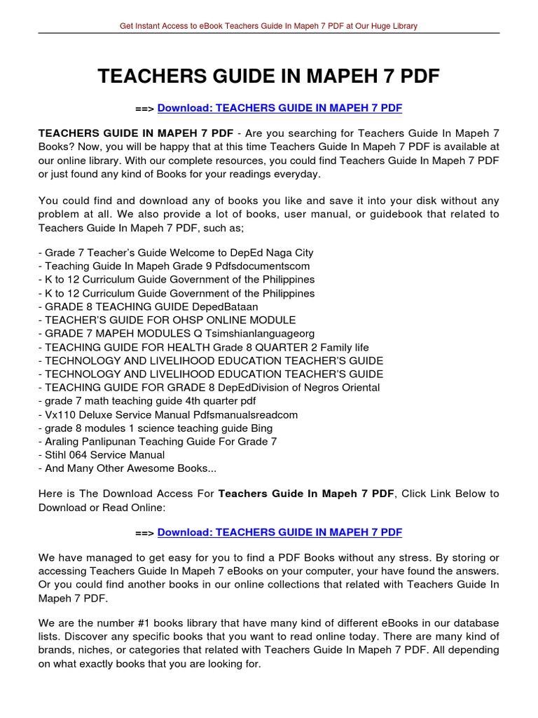 Teachers Guide in Mapeh 7 | E Books | Curriculum