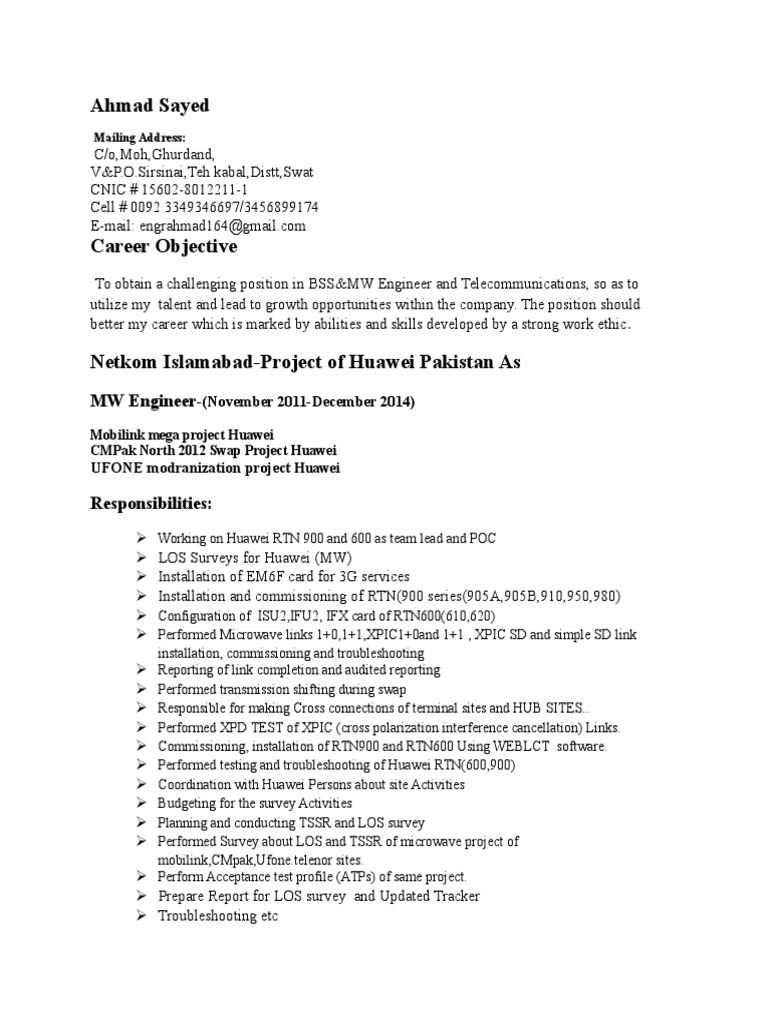 Ahmad Sayed: MW Engineer | PDF | Technology & Engineering