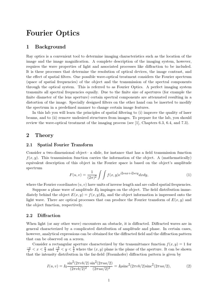 Fourier Optics | PDF | Diffraction | Lens (Optics)