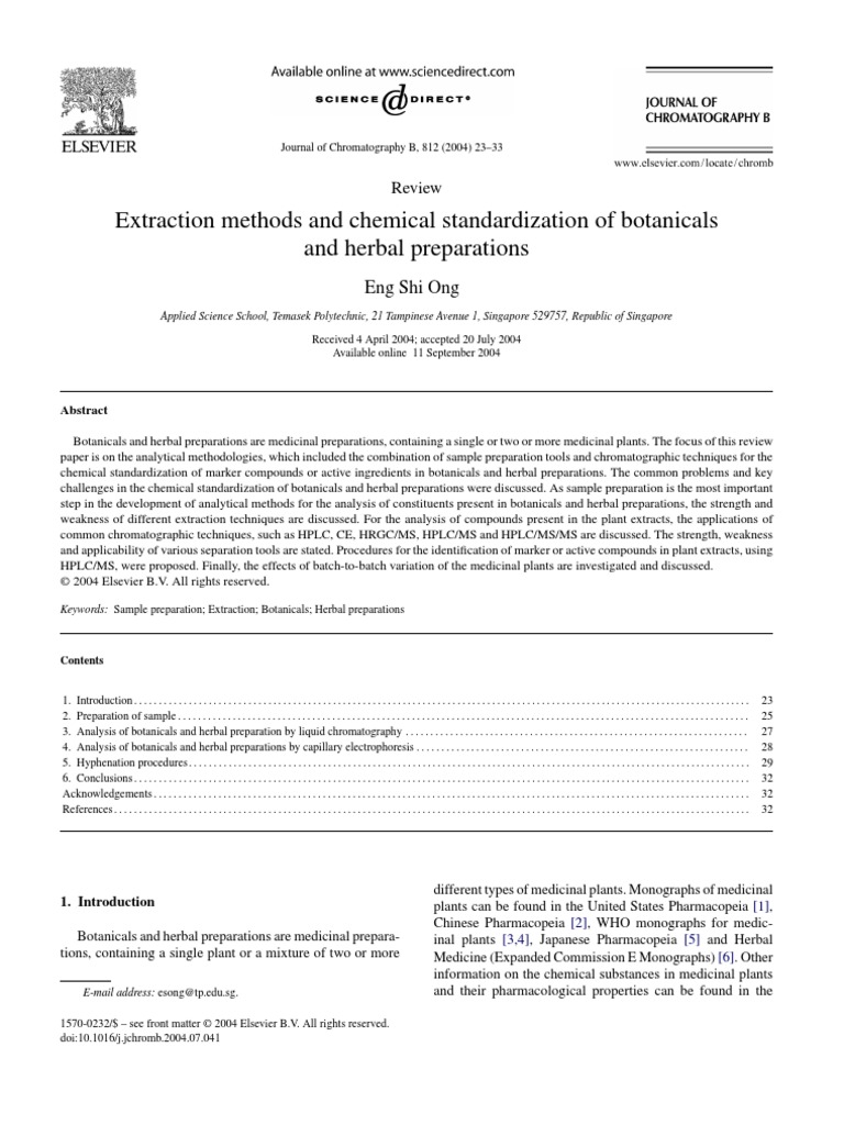Extraction Methods and Chemical Standardization of Botanicals and ...