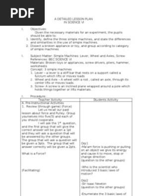 Simple Machine Detailed Lesson plan