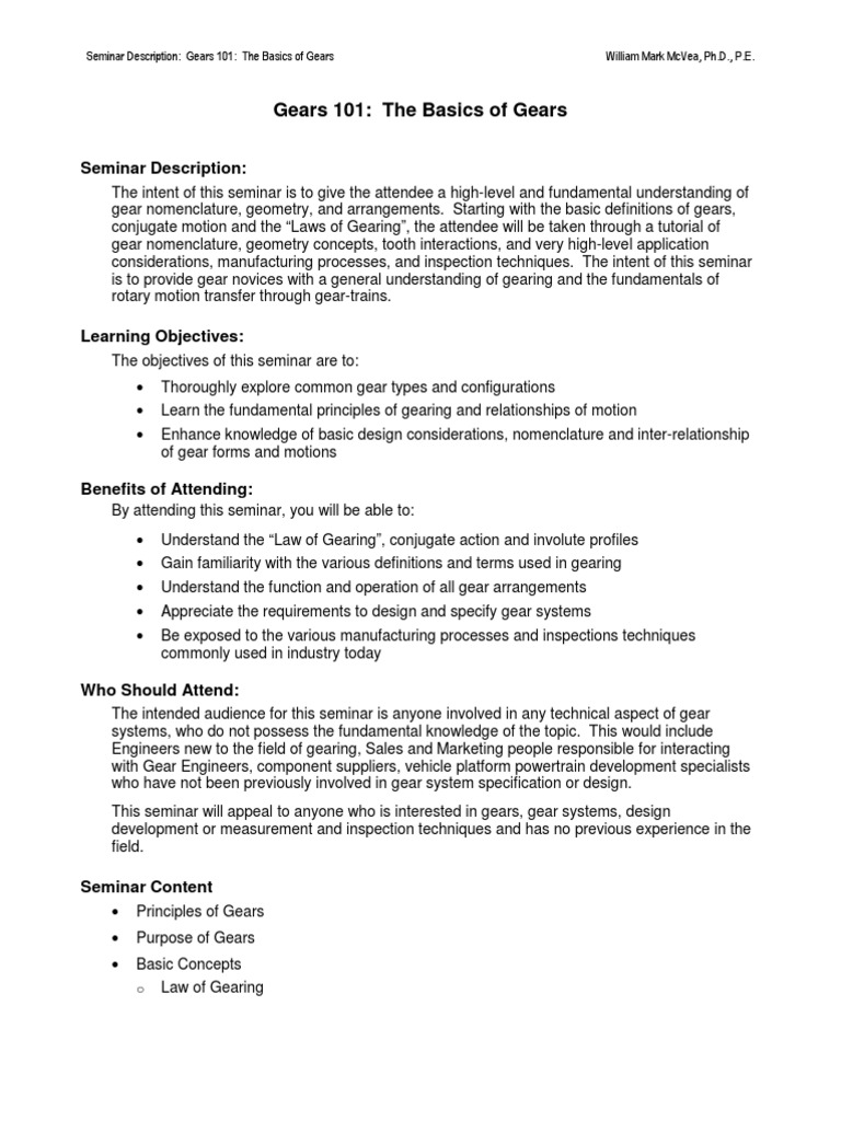Gears 101 The Basics of Gears PDF Gear Design