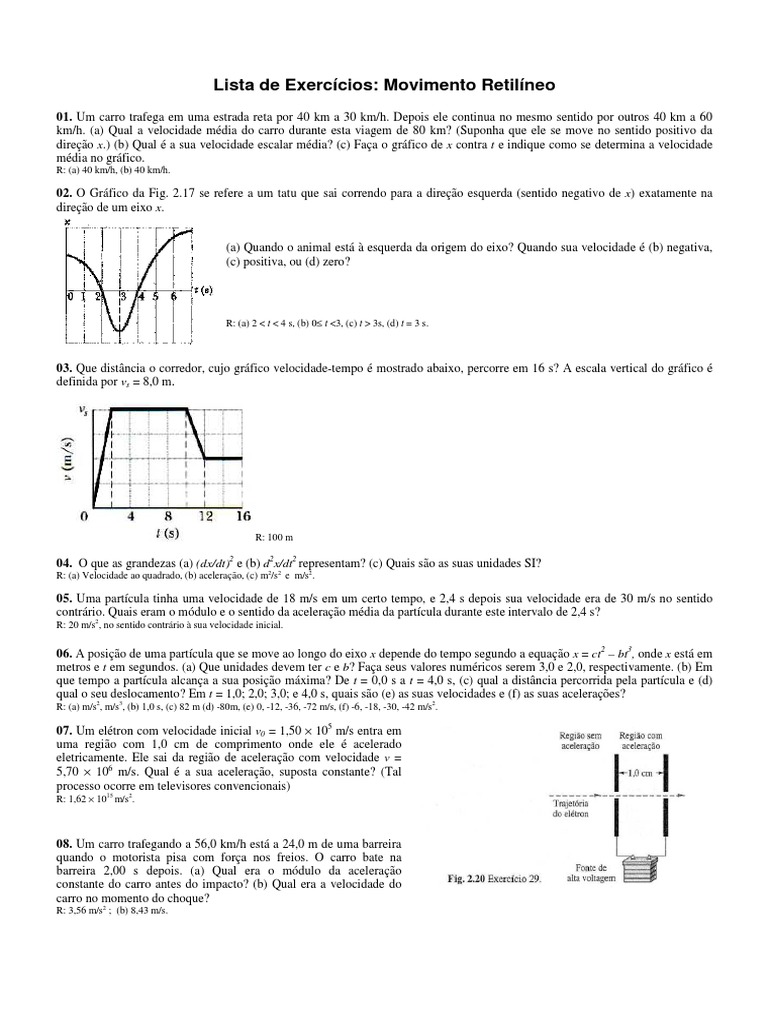 Exercicios Movimento Retilineo Uniforme 9 Ano Com Gabarito
