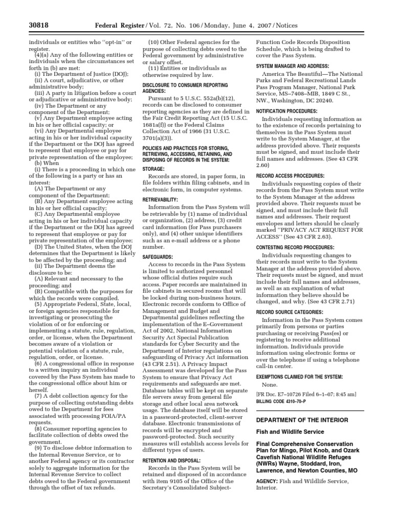 Notice Comprehensive Conservation Plans Availability, Etc. Mingo