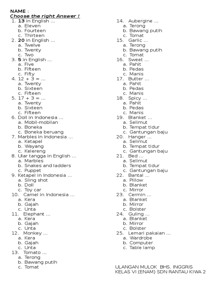 Choose The Right Answer !: Name | PDF