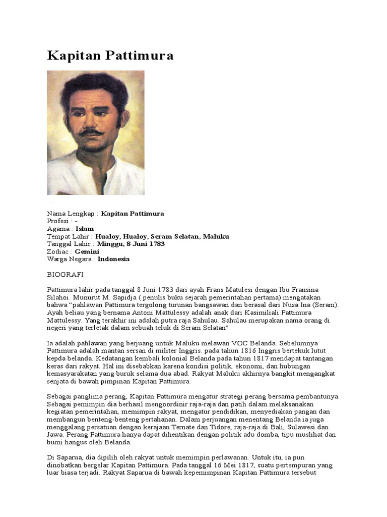 Kapitan Pattimura | PDF | Sejarah