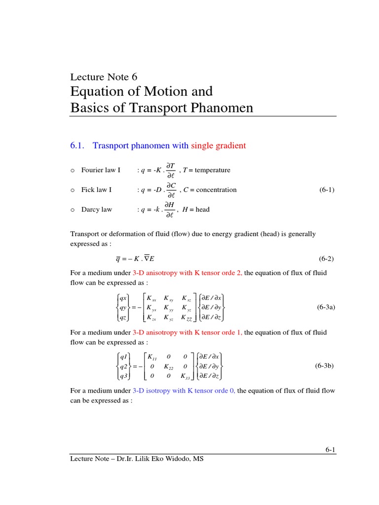 Equation of Motion and Basics of Transport Phenomena | PDF | Diffusion ...