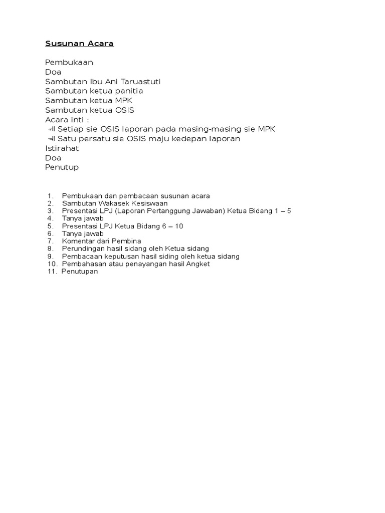 Susunan Acara Lpj Osis