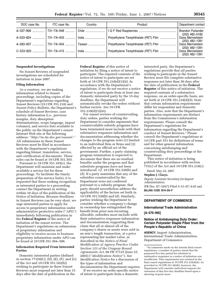 Sunset Review Regulations Overview | PDF | Dumping (Pricing Policy ...