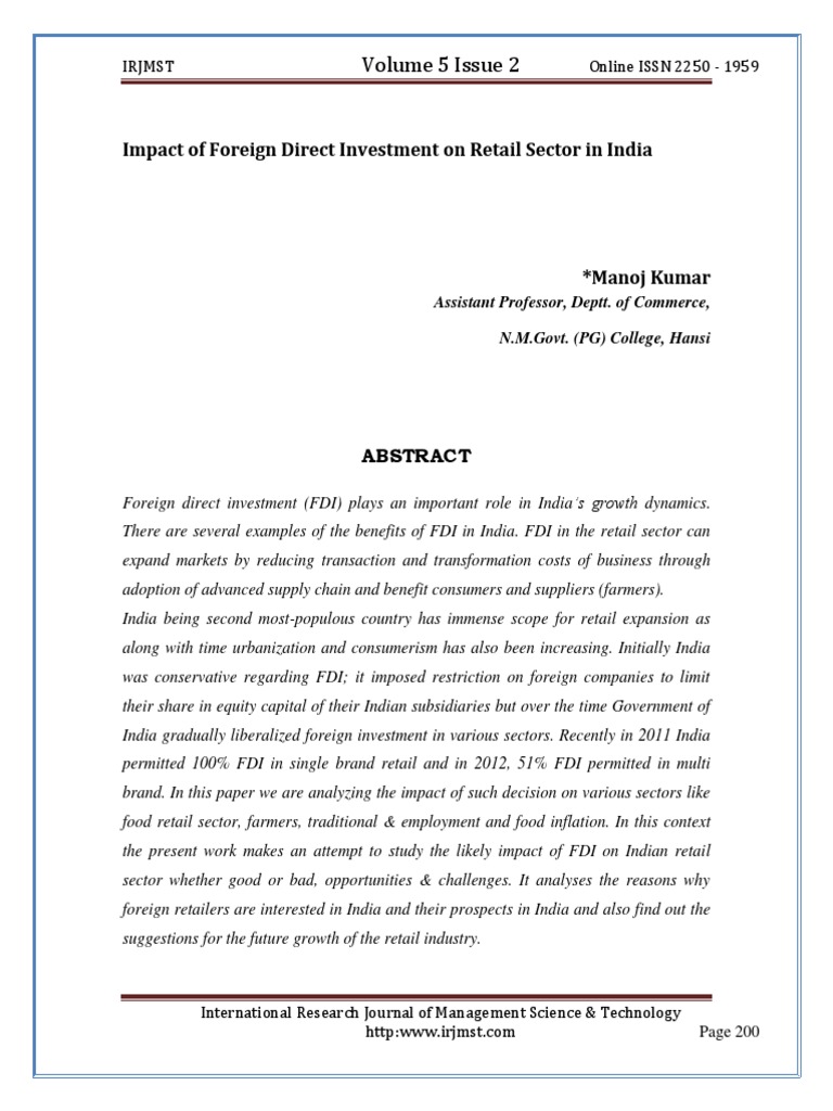 FDI Impact on India's Retail Sector | PDF | Foreign Direct Investment ...