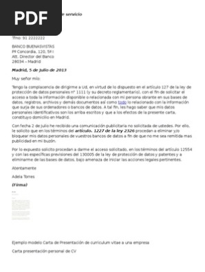 Modelo Carta Solicitud De Servicio Recursos Humanos Madrid
