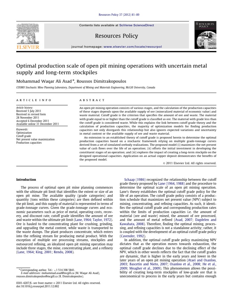 Optimal Open Pit Mining Capacity Analysis | PDF | Mathematical ...