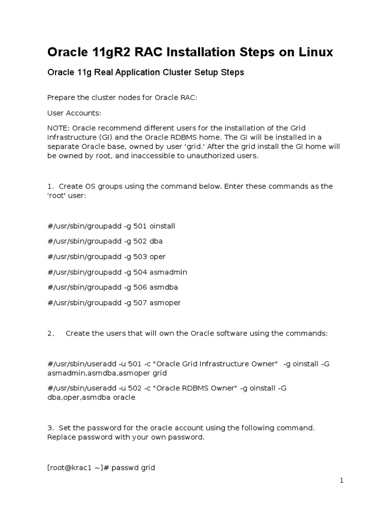 Oracle 11gr2 Rac Installation Steps On Linux | PDF | Oracle Database ...