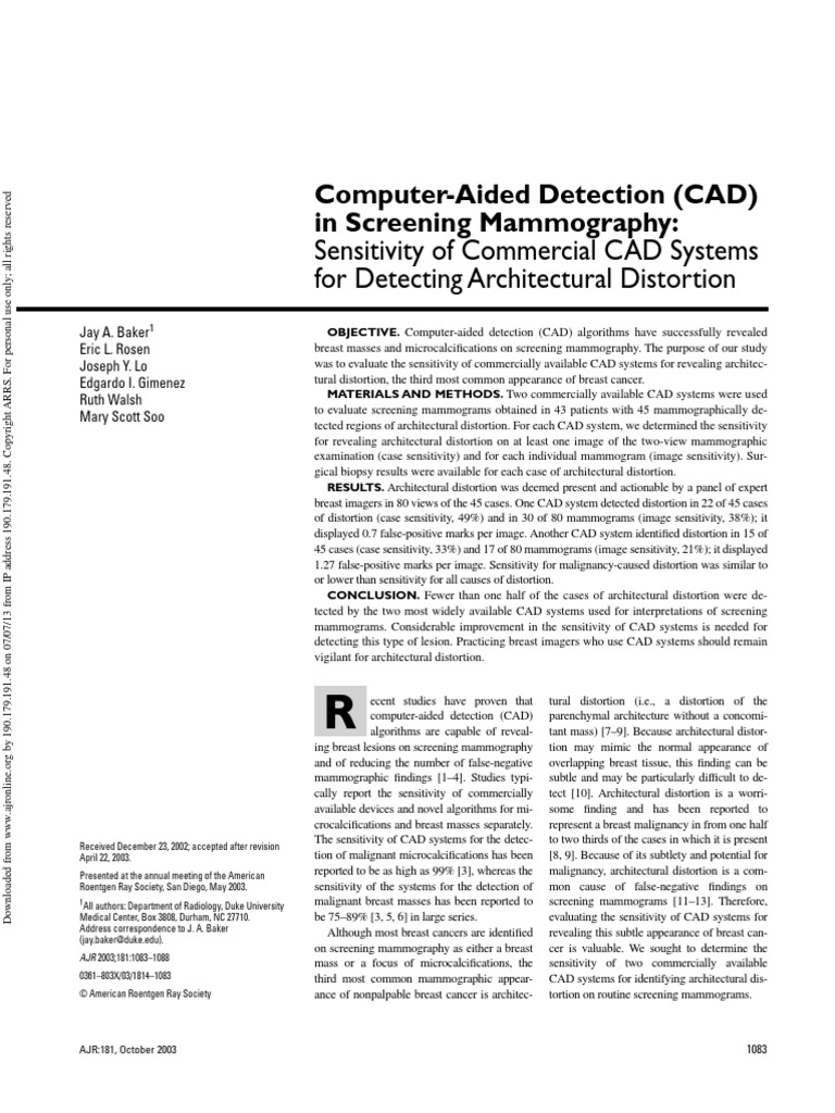 CAD in Screening Mammography - Commercial CAD Systems | PDF ...