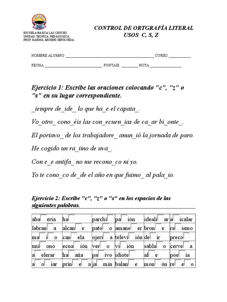 Ejercicios de Uso de C, S y Z | PDF | Idiomas | Naturaleza