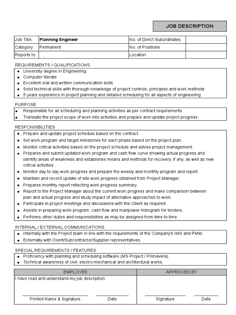 Planning Engineer PDF Project Manager Project Management