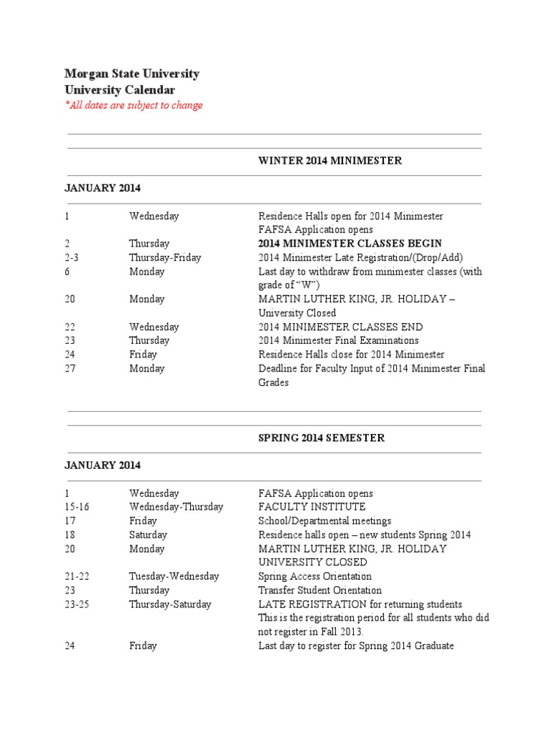Morgan State University Academic Calendar 2025 | PDF | Academic Term | Graduate School