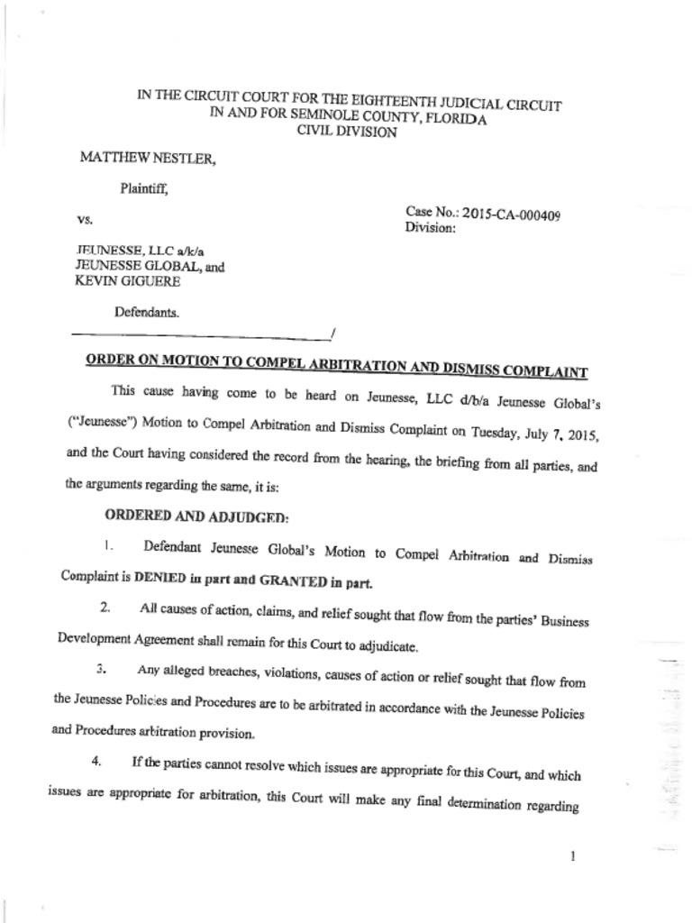 Order On Motion To Compel Arbitration and Motion To Dismiss PDF