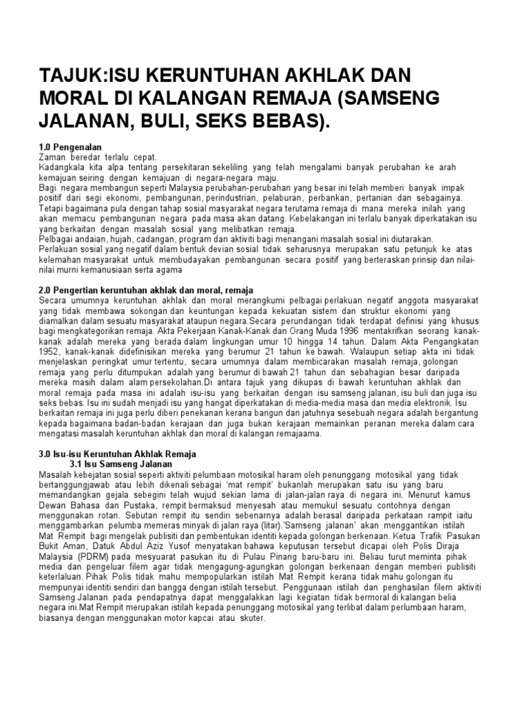 Punca Keruntuhan Akhlak Remaja Rayuik