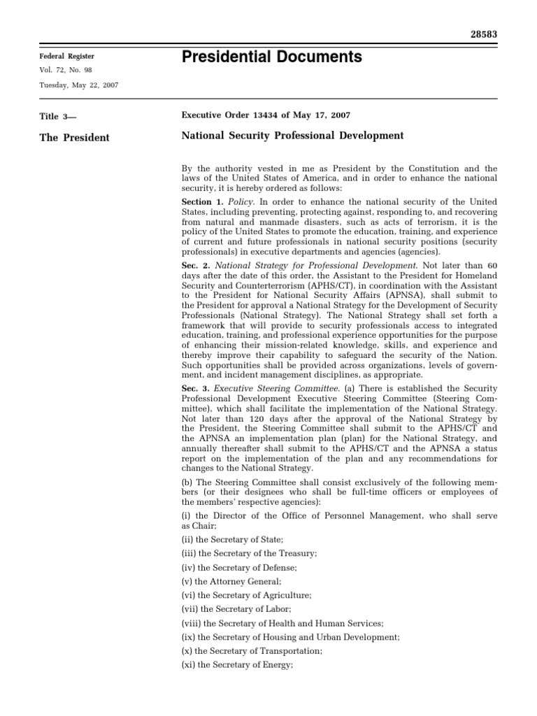 Executive Order Defense and National Security National Strategy For