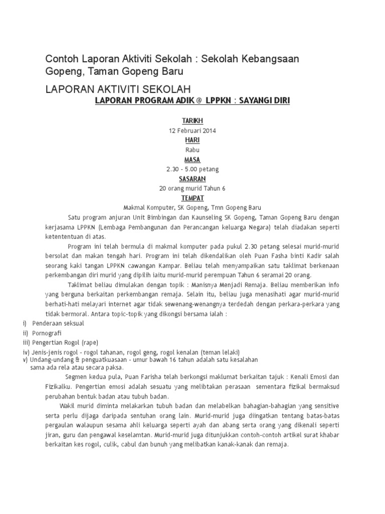 Contoh Laporan Aktiviti Sekolah