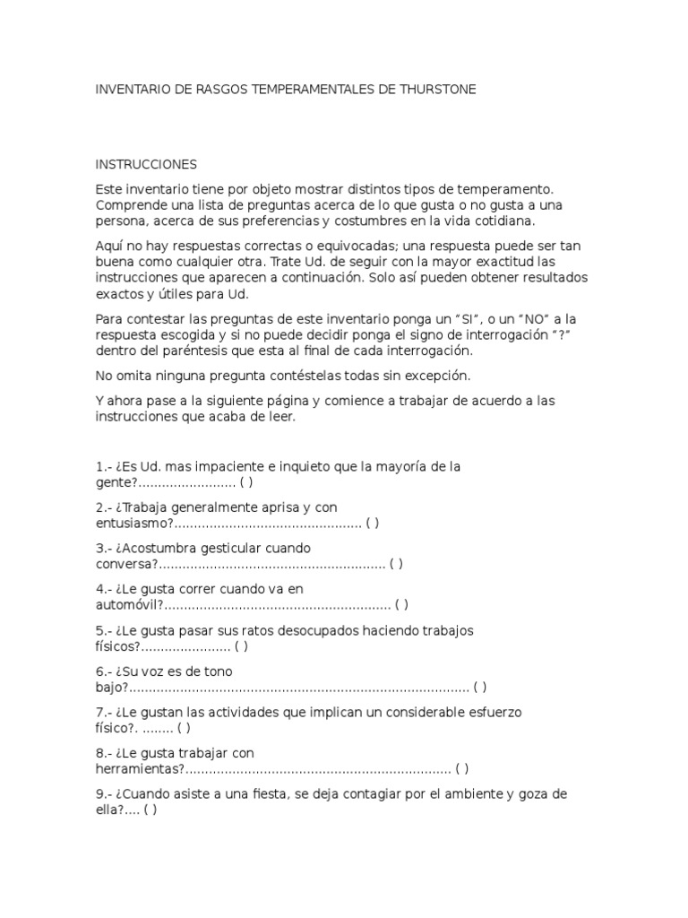 Inventario de Rasgos Temperamentales | PDF | Sicología