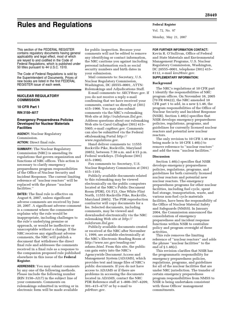 Rules and Regulations Federal Register PDF Nuclear Regulatory