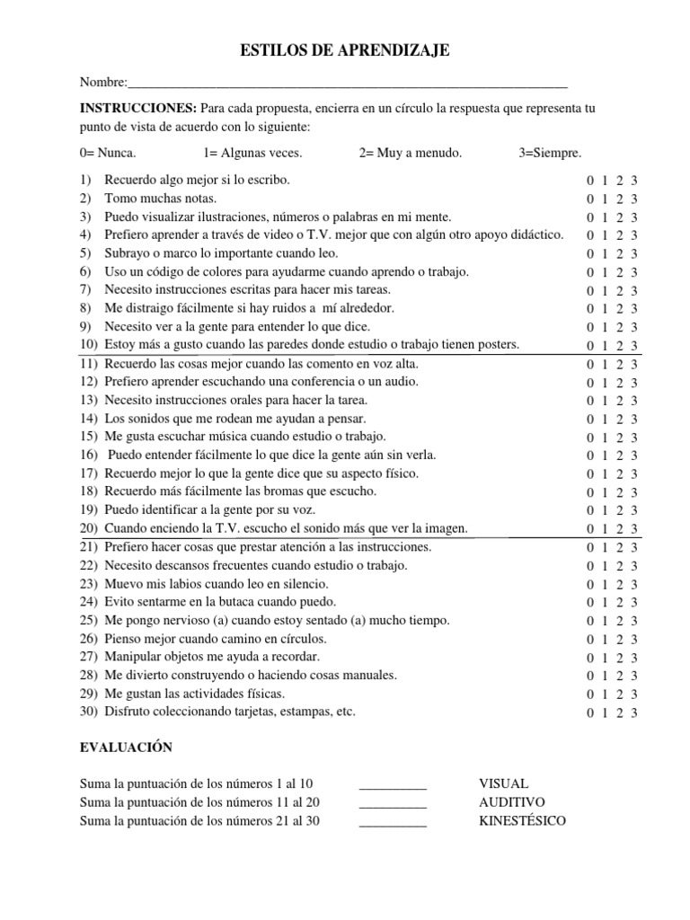 Test de Estilos de Aprendizaje PDF | PDF