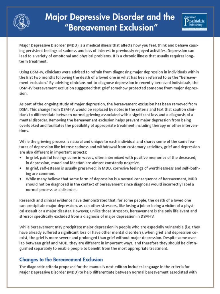 DSM 5 Bereavement Exclusion | PDF | Grief | Dsm 5