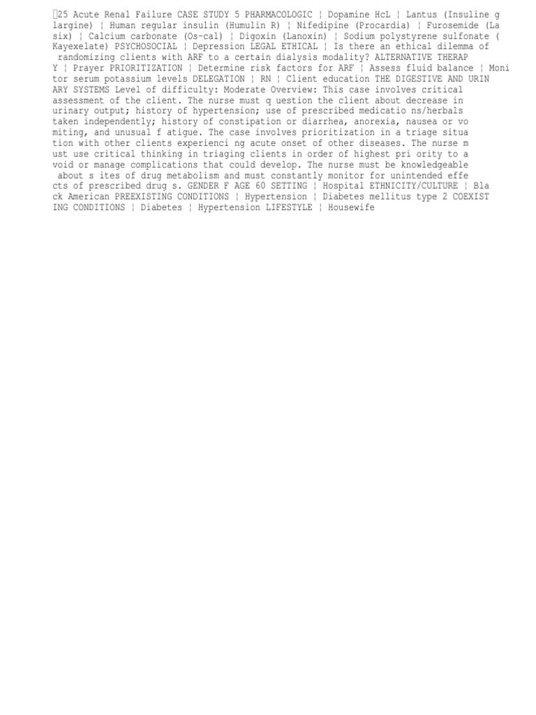 Acute Renal Failure Case Study Analysis | PDF | Kidney | Renal Function