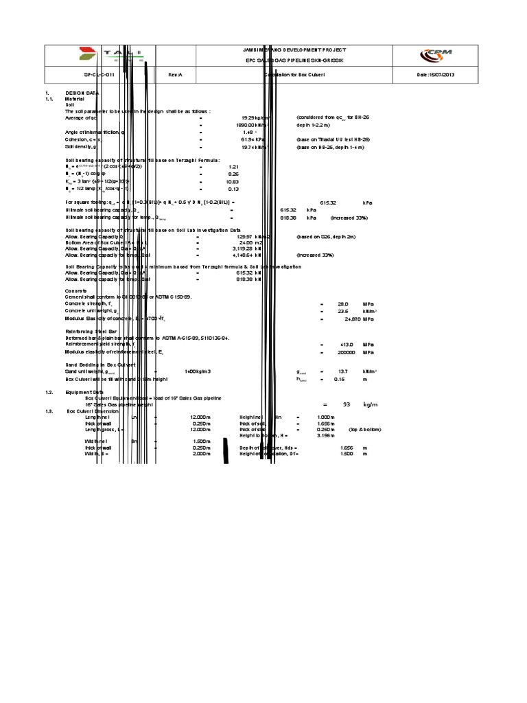 Box Culvert Design Calculations | PDF | Soil Mechanics | Structural Load