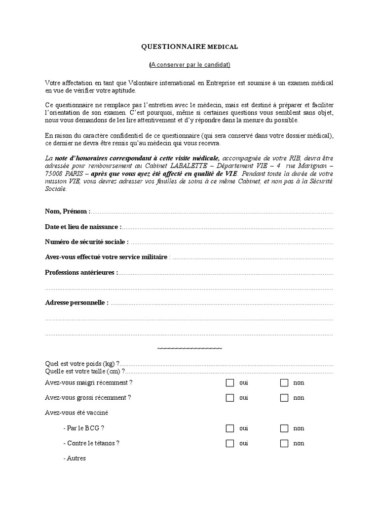 Questionnaire Medical  Spécialités médicales  Maladies et troubles