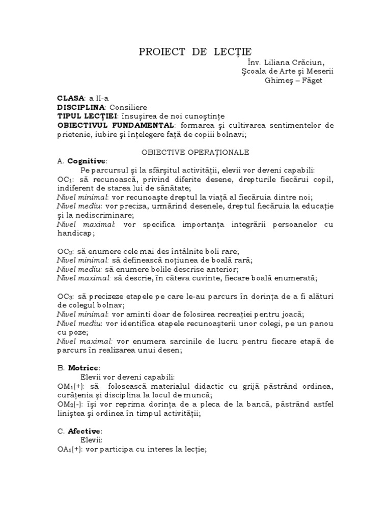 Proiect De Lecţie