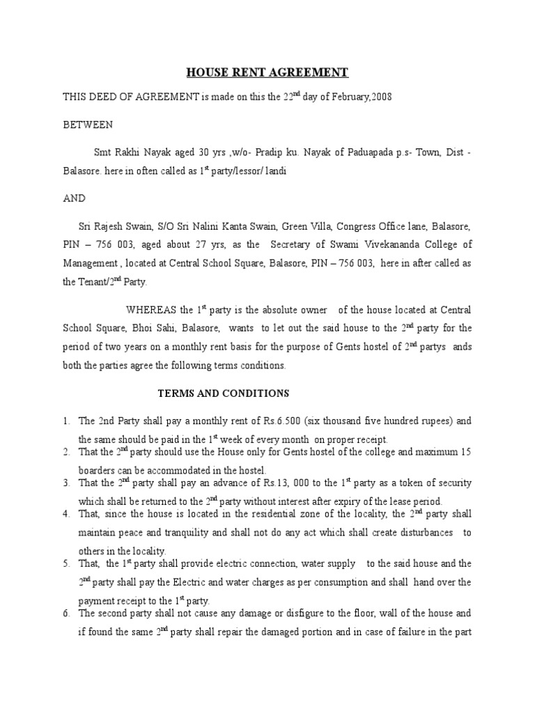 Hostel Agreement | PDF | Real Property Law | Real Estate Law
