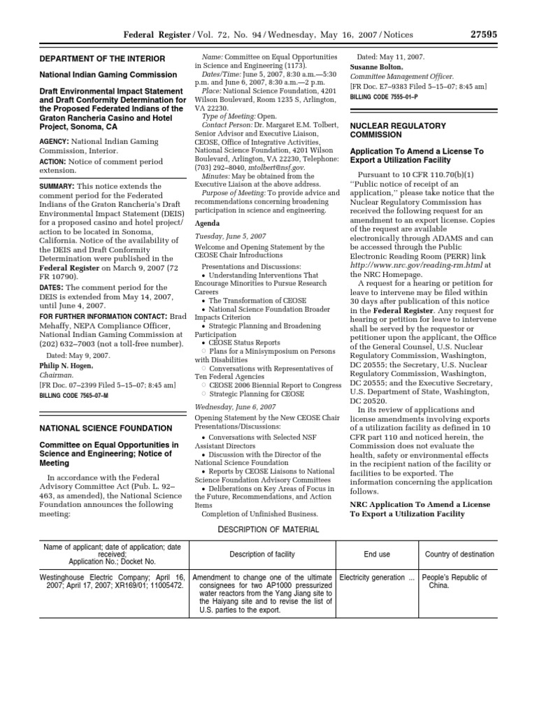 Notice: Export and Import License Applications For Nuclear Facilities ...
