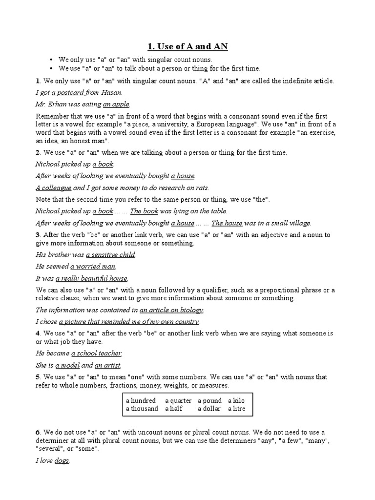 English Grammar Definite And Indefinite Articles Pdf Noun